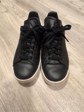 Women's Adidas Stan Smith Black Leather Low-Top Sneakers size 8.5